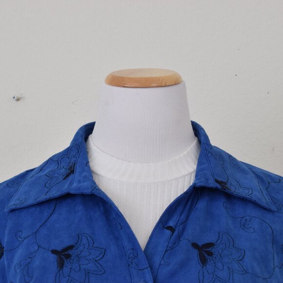 Plus size Vintage 90s Blue‎ Polyester Embroidered Shirt size 1X - Picture 7 of 10